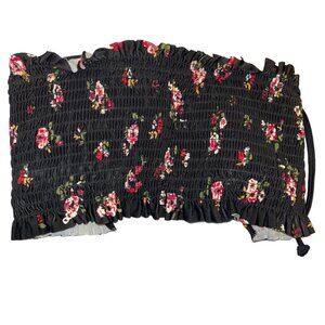 xhilaration black FLORAL all smocked lace up tube top M